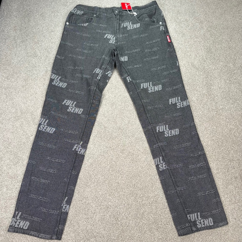 Full Send Denim Street Jeans Mens Medium‎ All Over Print Gray Skate Pants New